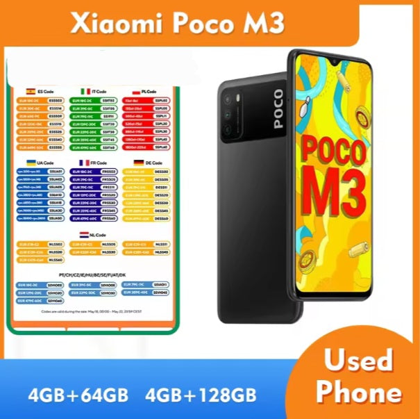 Xiaomi Poco M3 4G Global Version Black Smartphone Facial Recognition & Fingerprint Unlock Function Dust Water & Scratch Resistant HD Screen Super/Fast Charging (RAM 4GB+128GB ROM) Smartphone. smp