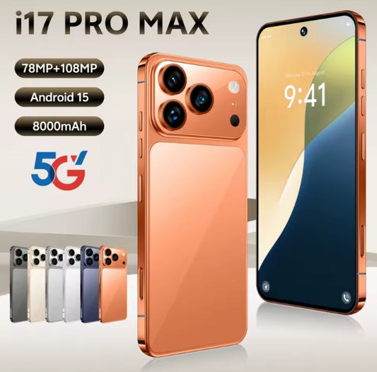 2025 HOT I17 Pro Max 5G Android 15 System Global Version 12GB 512GB (Gold) Smartphone smp