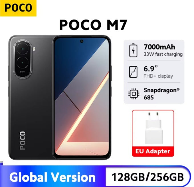 Xiaomi Poco M7 Global Version Silver Smartphone Facial Recognition & Fingerprint Unlock Function Dust Water & Scratch Resistant HD Screen Super/Fast Charging (RAM 6GB+128GB ROM) Smartphone + FREE Gift. smp