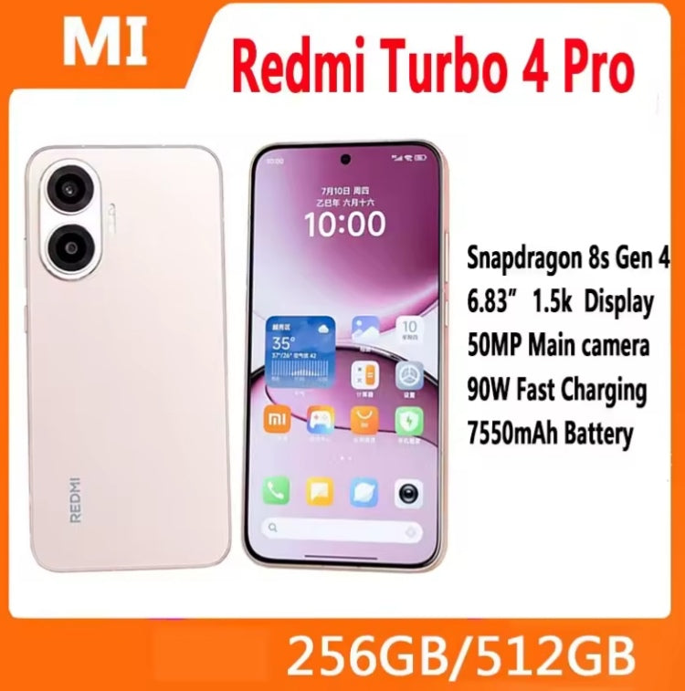 Xiaomi Redmi Turbo 4 Pro Smartphone Chinese Version Super/Fast Charging Snapdragon 8s Gen 4 Water & Dust Resistant RAM 12GB+256GB ROM (Black) Smartphone smp