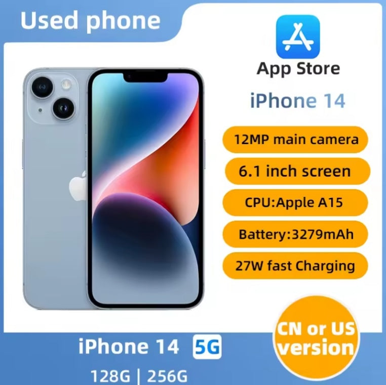 Apple iPhone 14 Smartphone 5G Chinese/US Version SuperCharge 6.1inch Screen ROM 128GB (Purple) Smartphone smp