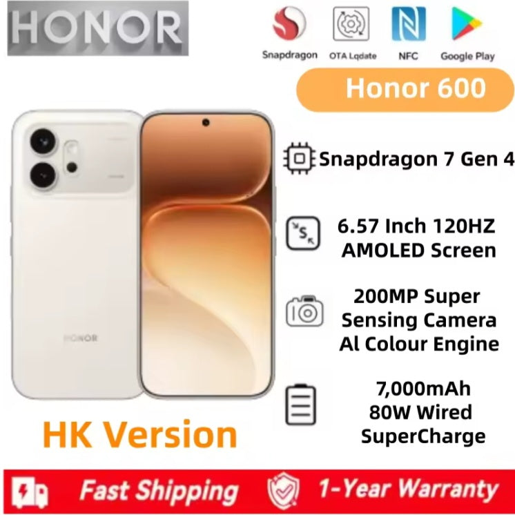 Honor 600 Hong Kong Version White Smartphone Dust Water & Scratch Resistant HD Screen Super/Fast Charging Smartphone (RAM 12GB+256GB ROM). smp