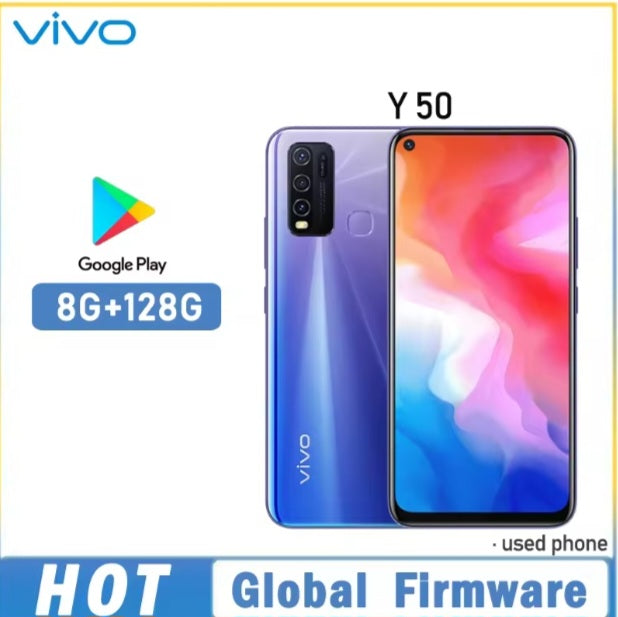 Vivo Y50 4G Global Version Black Smartphone Dust Water & Scratch Resistant HD Screen Super/Fast Charging Smartphone (RAM 8GB+128GB ROM). smp