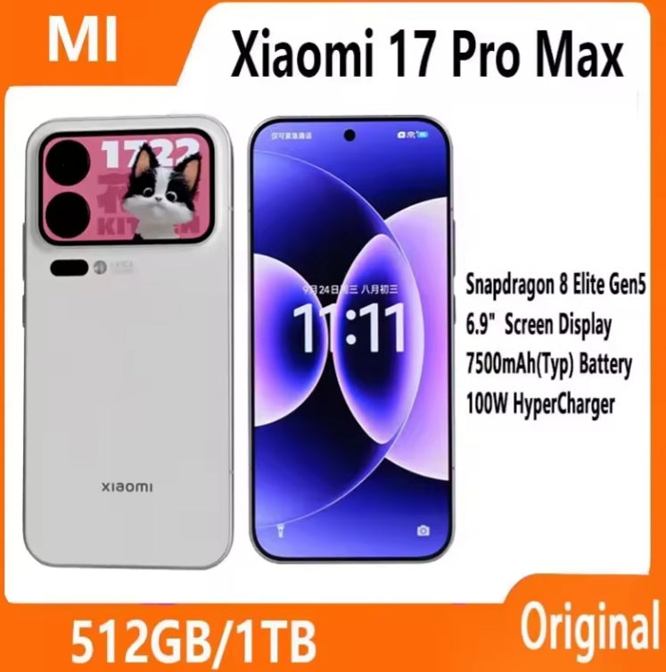 Xiaomi 17 Pro Max Smartphone Chinese Version Water Resistant Snapdragon 8 Elite Gen 5 Super/Fast Charging RAM 12GB+512GB (White) Smartphone smp