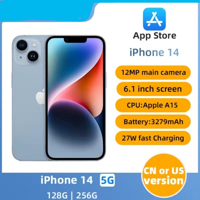 Apple iPhone 14 Smartphone 5G SuperCharge Chinese/US Version 6.1inch Screen ROM 256GB (Blue) Smartphone smp