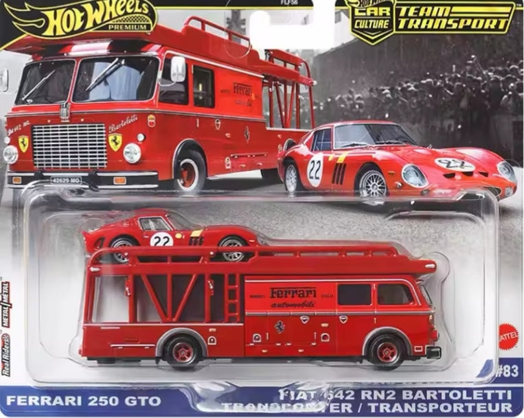Hot Wheels Premium Ferrari 250 GTO & Fiat Transporter Toy Cars tys crs