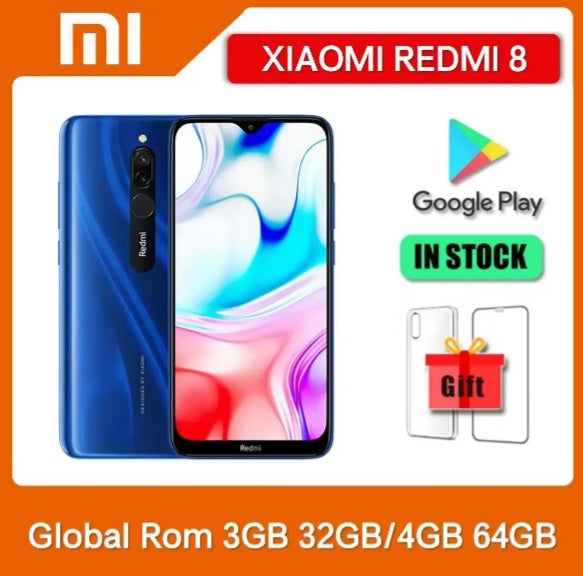 Xiaomi Redmi 8 Global Version Blue Smartphone Dust Water & Scratch Resistant HD Screen Super/Fast Charging Smartphone (RAM 3GB+32GB ROM) + FREE Gift. smp