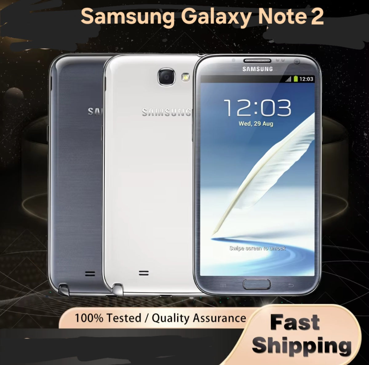 Samsung Galaxy Note 2 Global Version Black Smartphone Dust Water & Scratch Resistant HD Screen Super/Fast Charging Smartphone (N7105). smp