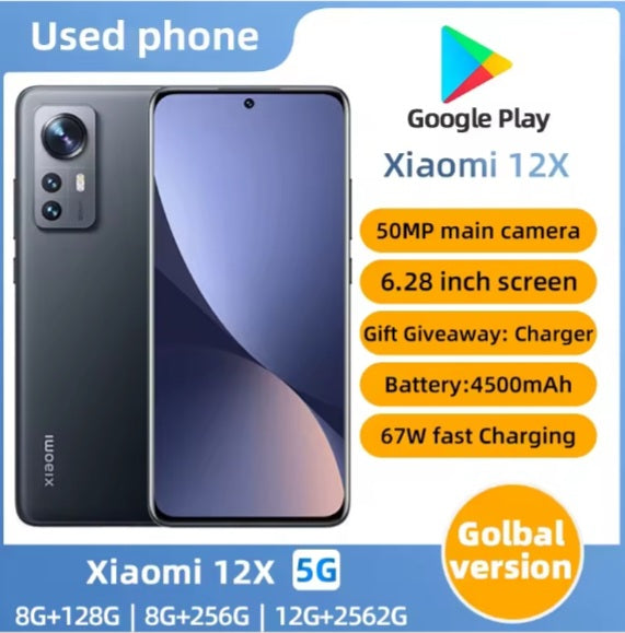 Xiaomi 12X Global Version Purple Smartphone Facial Recognition & Fingerprint Unlock Function Dust Water & Scratch Resistant HD Screen Super/Fast Charging Smartphone (RAM 8GB+256GB ROM). smp