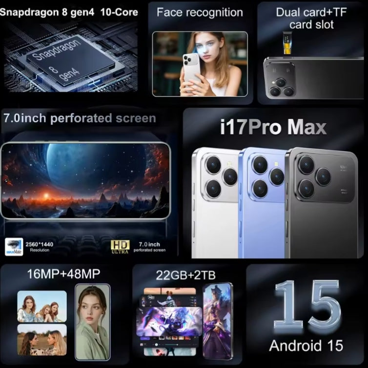 2026 i17Pro Max HD 7.3inch Android 12GB+512GB (Orange) Smartphone smp