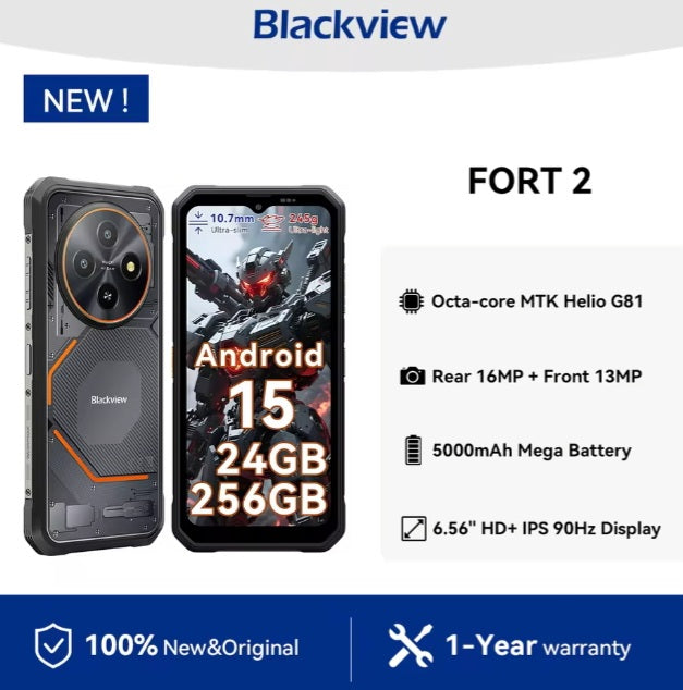 Oscal Blackview Fort 2 Smartphone Facial Recognition & Fingerprint Unlock Function Dust Water & Scratch Resistant (256GB ROM) Black Smartphone + FREE W90 Pro Watch smp