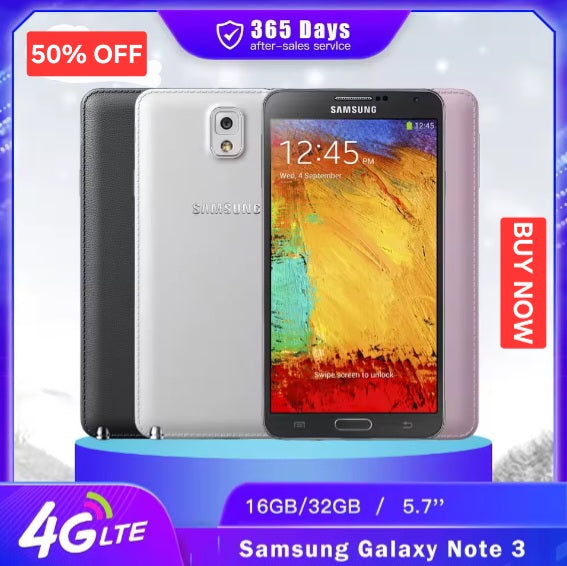 Samsung Galaxy Note 3 4G Global Version Black Smartphone Dust Water & Scratch Resistant HD Screen Super/Fast Charging Smartphone (16GB). smp