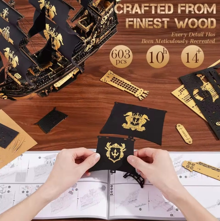 Desk Decor Wooden Ship Building Blocks Set Toys tys bbs