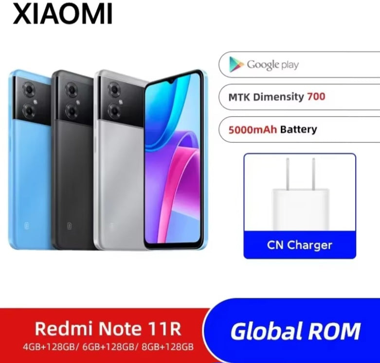 Xiaomi Redmi Note 11R Global Version Black Smartphone Facial Recognition & Fingerprint Unlock Function Dust Water & Scratch Resistant HD Screen Super/Fast Charging Smartphone (RAM 8GB+128GB ROM). smp
