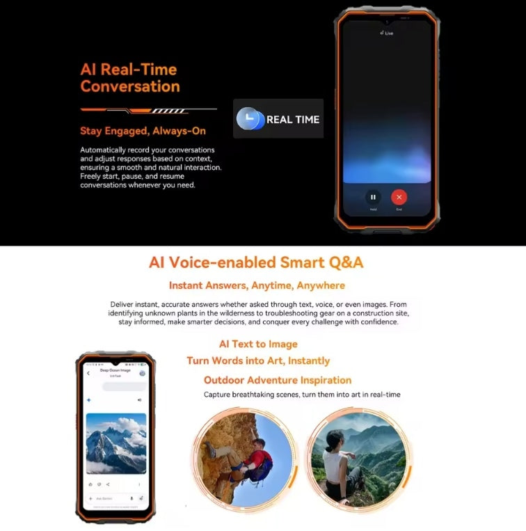 Blackview OSCAL Marine 2 Rugged 4G Android 15 Smartphone 6.56inch HD Screen RAM 8GB+128GB ROM (Orange) Smartphone + FREE BT Earphones + FREE US Plug Adapter. smp