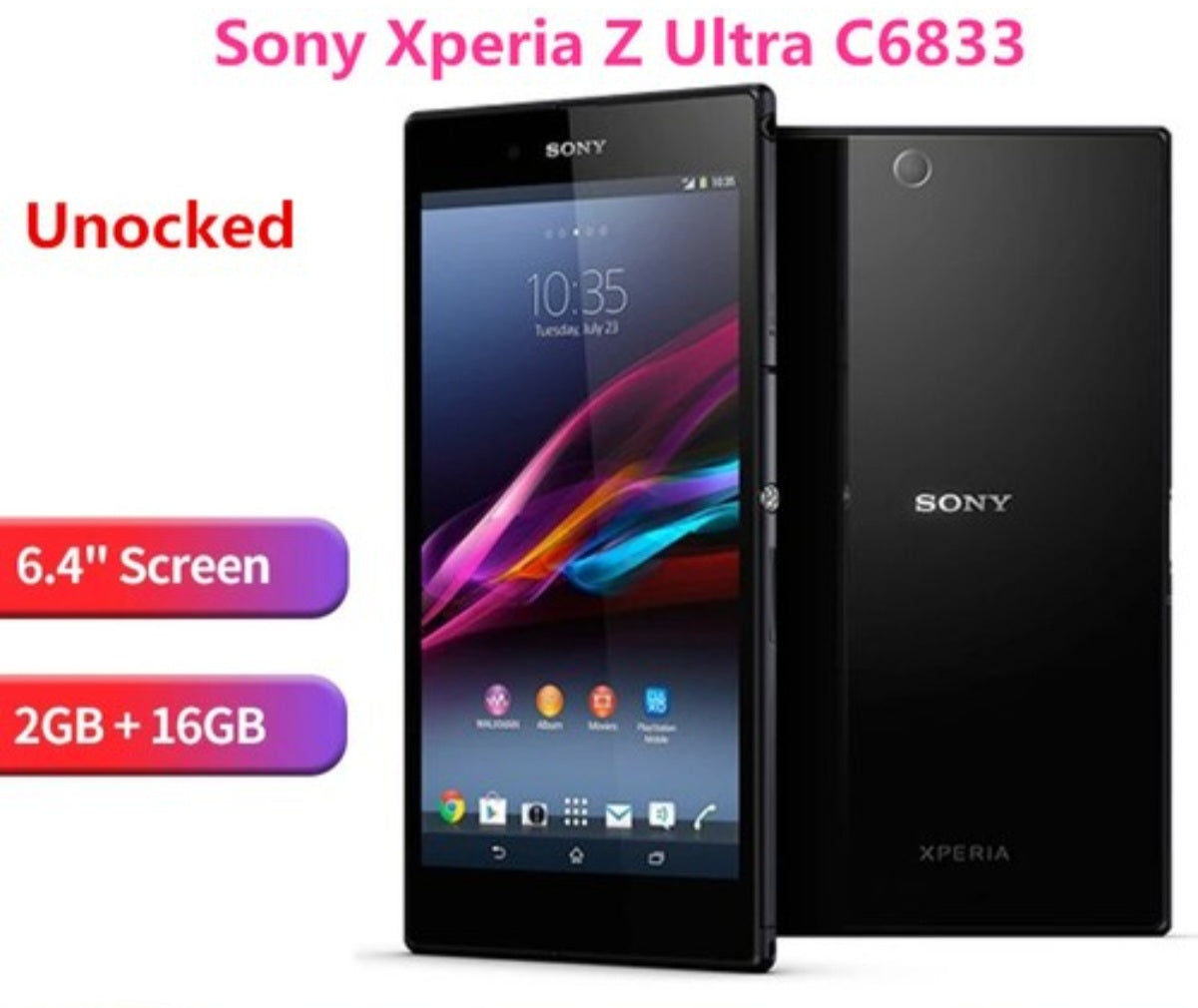 Sony Xperia Z Ultra Global Version Black Smartphone (C6833 Full Set) Facial Recognition Dust Water & Scratch Resistant HD Screen Super/Fast Charging Smartphone smp