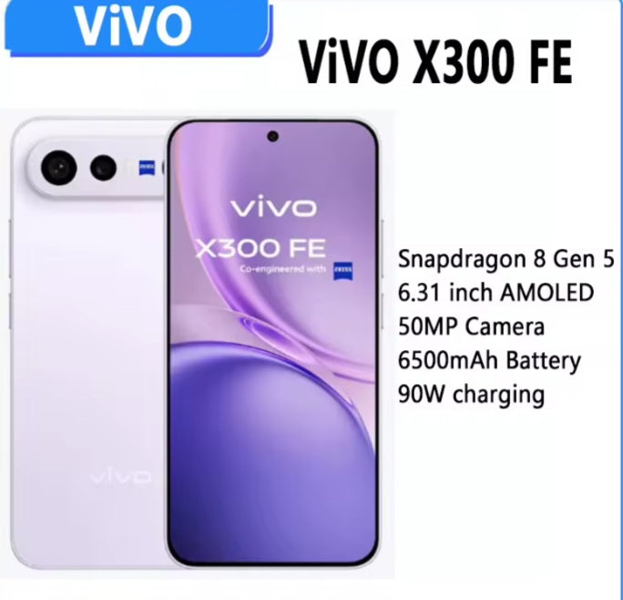 Vivo X300 FE Hong Kong Version Black Smartphone Facial Recognition & Fingerprint Unlock Function Dust Water & Scratch Resistant HD Screen Super/Fast Charging Smartphone (RAM 12GB+512GB ROM). smp