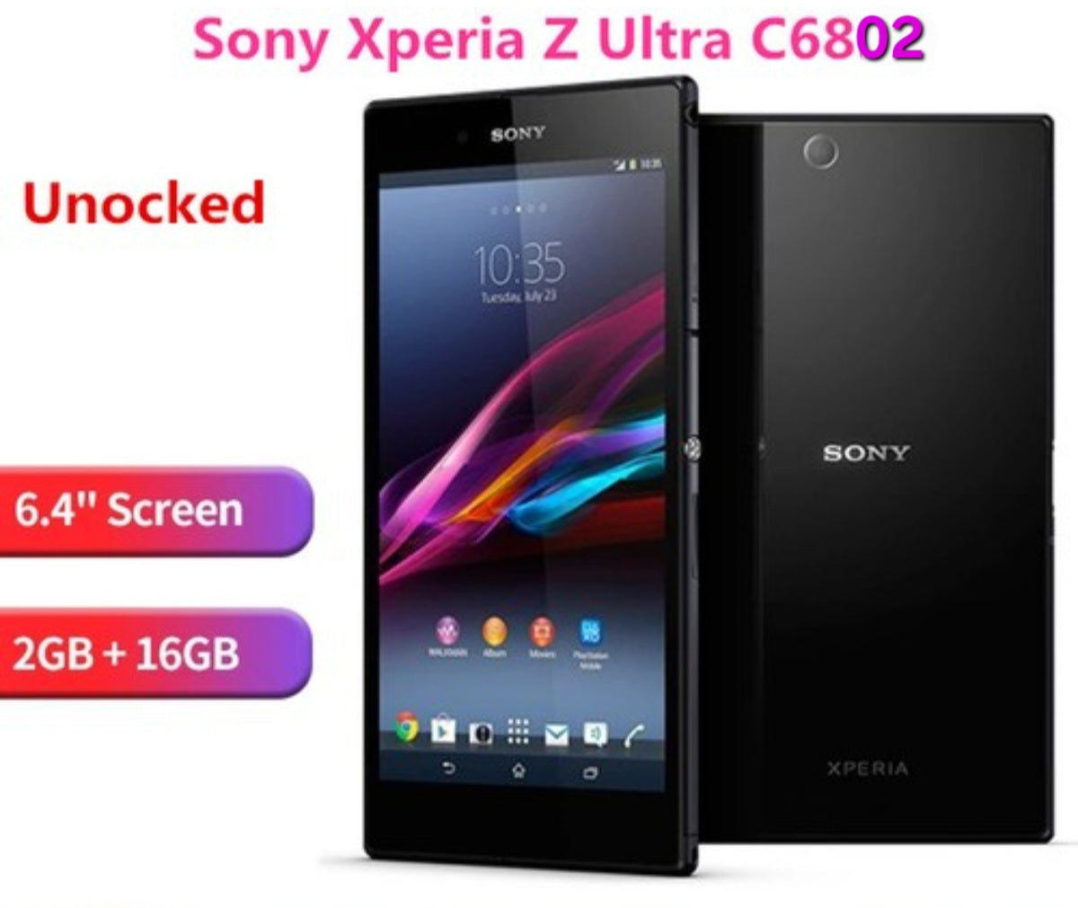 Sony Xperia Z Ultra Global Version White Smartphone (C6802 Simple Set) Facial Recognition Dust Water & Scratch Resistant HD Screen Super/Fast Charging Smartphone smp
