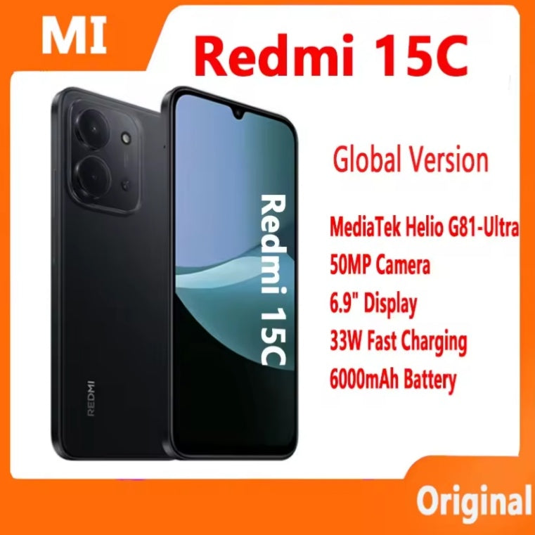 Xiaomi Redmi 15C Smartphone Global Version HD Screen Super/Fast Charging RAM 4GB+128GB ROM No NFC (Black) Smartphone smp