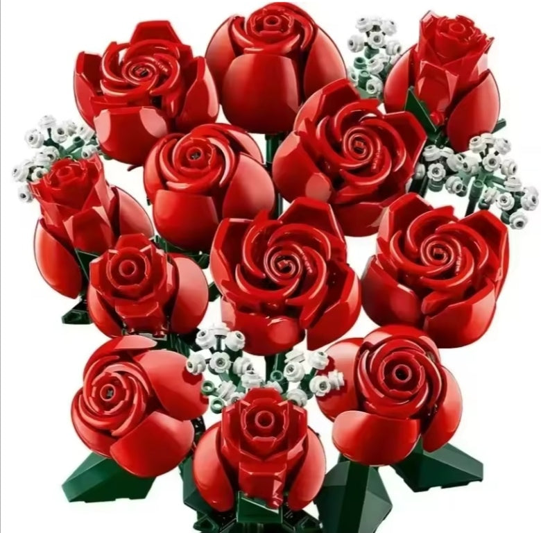 Home Decor Red Roses Bouquet Building Blocks Set Toys tys bbs