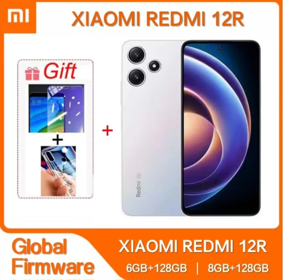 Xiaomi Redmi Note 12R Global Version White Smartphone Facial Recognition & Fingerprint Unlock Function Dust Water & Scratch Resistant HD Screen Super/Fast Charging (RAM 6GB+128GB ROM) Smartphone + FREE Gift. smp