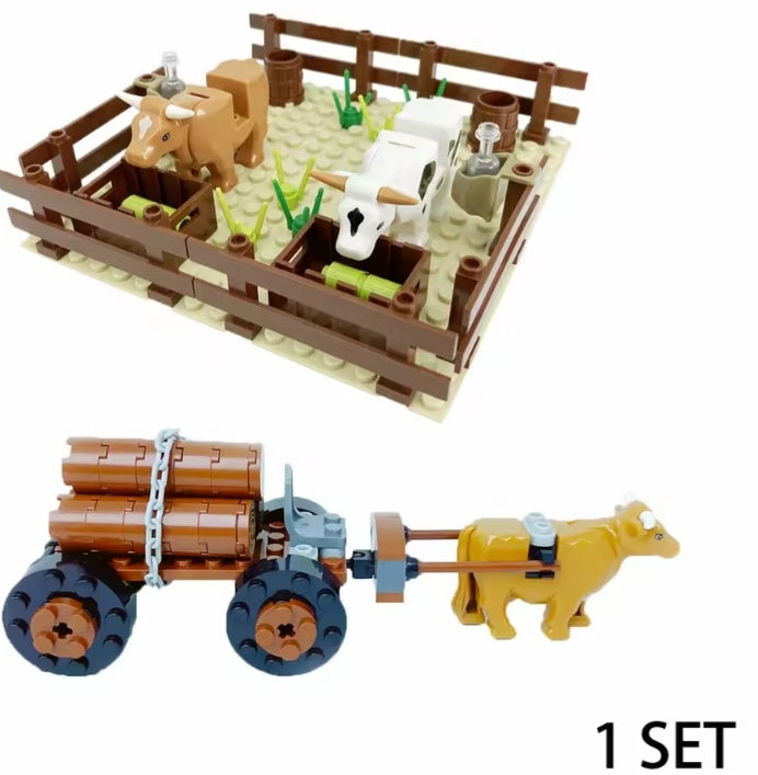 Children's Farm Set Stable Cow Building Blocks Set Toys tys bbs