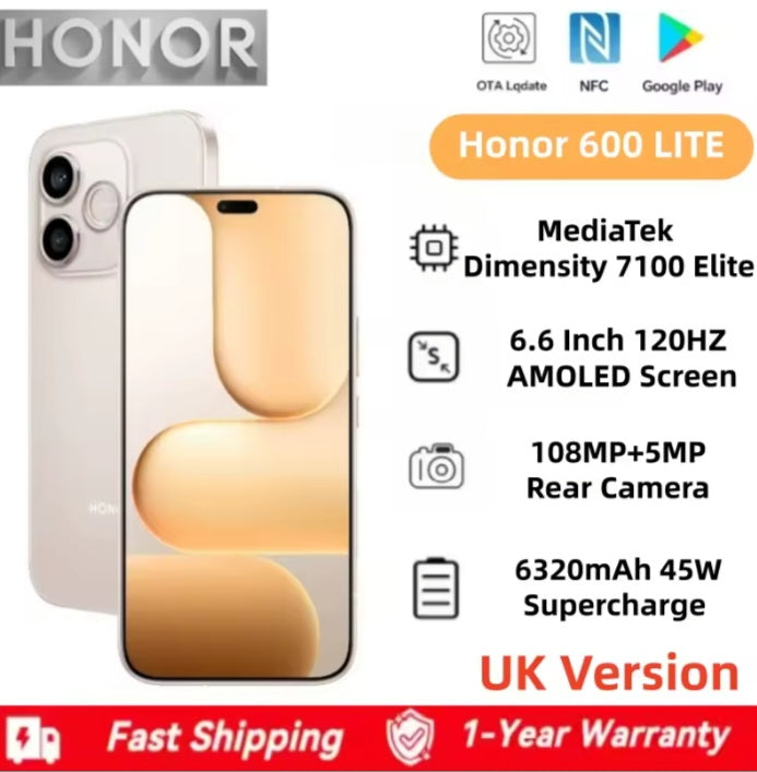 Honor 600 Lite UK Version Black Smartphone Dust Water & Scratch Resistant HD Screen Super/Fast Charging Smartphone (RAM 8GB+256GB ROM). smp