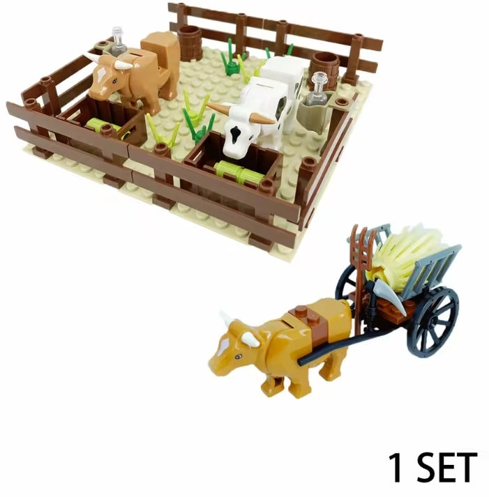 Children's Farm Set Cow & Cart Building Blocks Set Toys tys bbs
