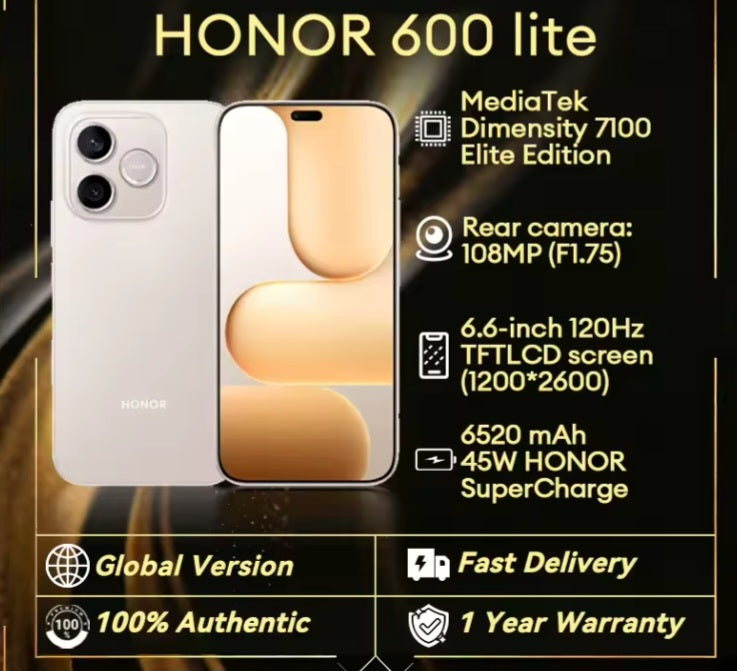 Honor 600 Lite Global Version Velvet Black Smartphone Dust Water & Scratch Resistant HD Screen Super/Fast Charging Smartphone (RAM 8GB÷256GB ROM). smp