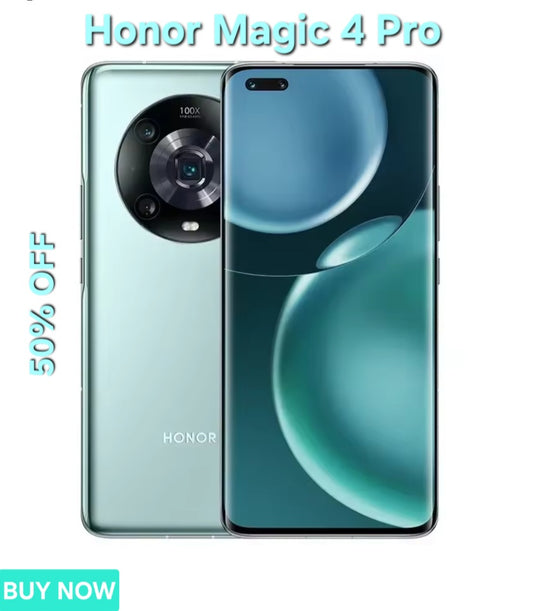 Honor Magic 4 Pro 5G Chinese Version Green Smartphone Facial Recognition & Fingerprint Unlock Function Dust Water & Scratch Resistant HD Screen Super/Fast Charging (RAM 12GB+256GB ROM) Smartphone. smp