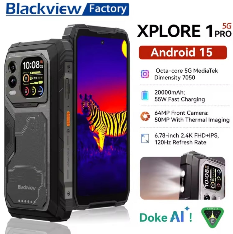 Blackview XPLORE 1 Pro Rugged 5G Android 15 Smartphone: Backed By FLIR 6.78inch 2.4K HD Screen RAM 12GB+256 ROM (Black) Global Version Smartphone smp