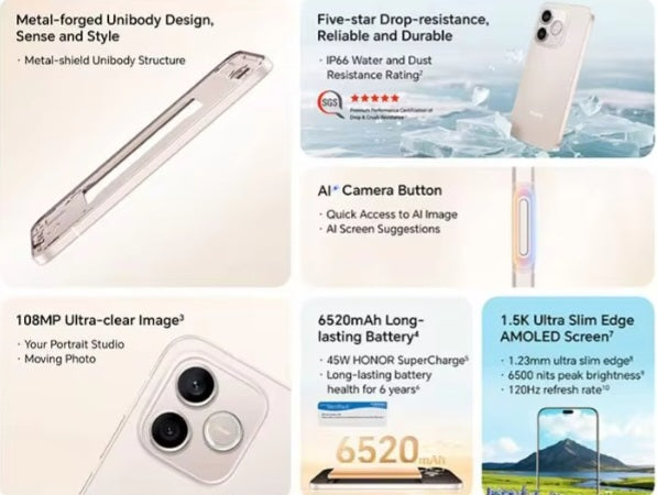 Honor 600 Lite UK Version Black Smartphone Dust Water & Scratch Resistant HD Screen Super/Fast Charging Smartphone (RAM 8GB+256GB ROM). smp