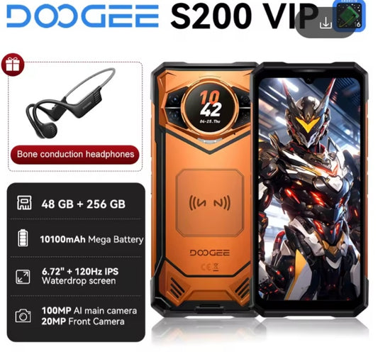 DOOGEE S200 VIP Edition Rugged Waterproof Smartphone Global Version HD Screen Super/Fast Charging (Orange) Smartphone + FREE Headphones. smp
