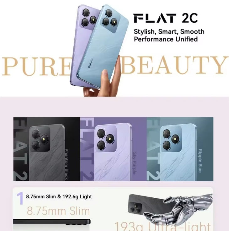 Blackview Oscal FLAT 2C 4G Android 14 Smartphone 6.56inch Screen RAM 4GB+64GB ROM (Black) Smartphone + FREE BT Earphones +FREE US Plug Adapter smp