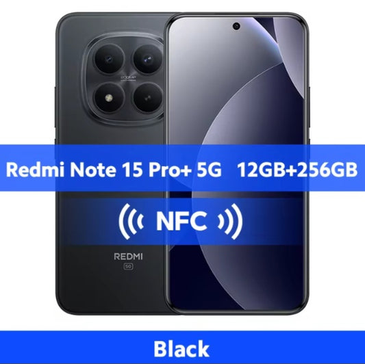 Xiaomi  Redmi Note 15 Pro Plus Global Version Black Smartphone Facial Recognition & Fingerprint Unlock Function Dust Water & Scratch Resistant HD Screen Super/Fast Charging (RAM 12GB+256GB) Smartphone smp