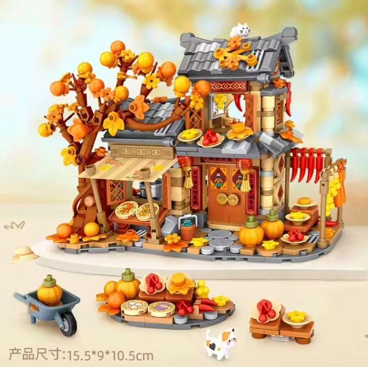 Children's Autumn Harvest Cottage Farm Pumpkin House Building Blocks Set Toys (without box) tys bbs