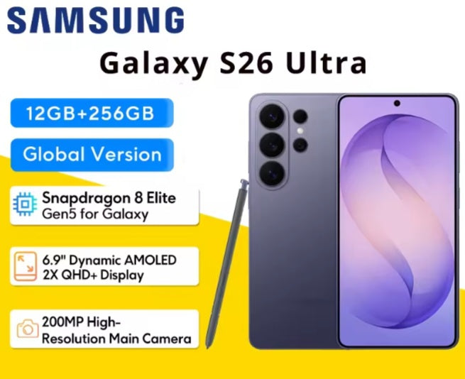 Samsung Galaxy S26 Ultra 5G Purple Smartphone Dust Water & Scratch Resistant HD Screen Super/Fast Charging Smartphone (RAM 12GB+256GB ROM). smp