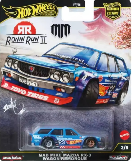 Hot Wheels Premium 2025 Car Culture Ronin Run II Mad Mike Mazda RX-3 Toy Car tys crs
