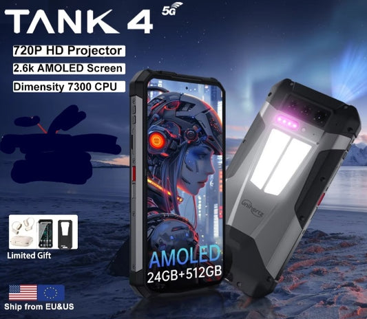 Tank 4 Rugged 5G Rugged Global Version Smartphone Facial Recognition & Fingerprint Unlock Function Dust Water & Scratch Resistant HD Screen Super/Fast Charging Smartphone smp