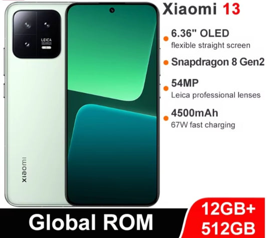 Xiaomi 13 Chinese/Global Version Green Smartphone Facial Recognition & Fingerprint Unlock Function Dust Water & Scratch Resistant HD Screen Super/Fast Charging (RAM 12GB+512GB ROM) Smartphone. smp