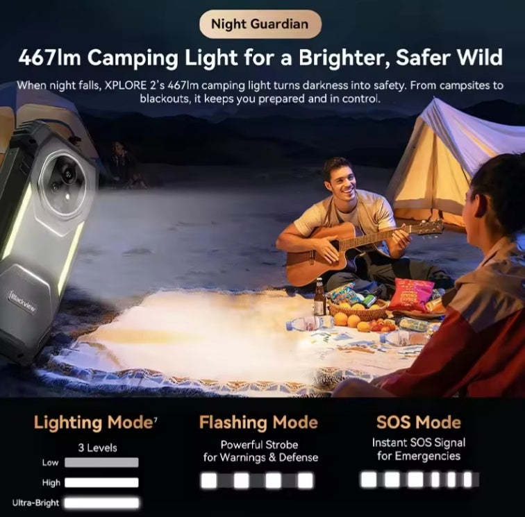 Blackview XPLORE 2 5G Rugged Smartphone 6.73inch HD Screen RAM 16GB+1TB ROM Global Version Android 15 (Black) Smartphone +1 FREE W80Pro Smartwatch. smp