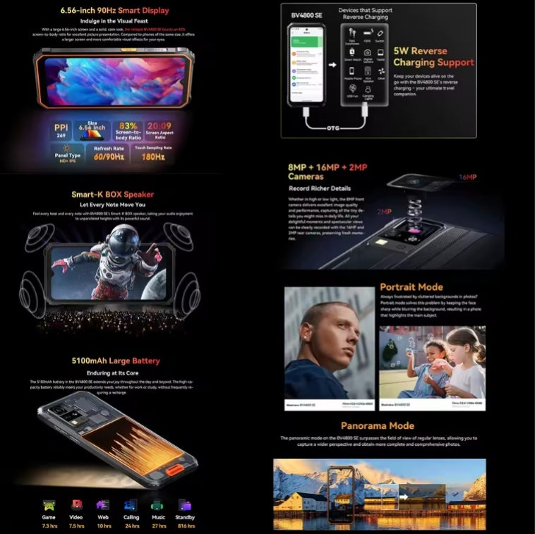 Blackview BV4800 SE Rugged 4G Android 15 Smartphone 6.56inch HD Screen RAM 4GB+64GB ROM (Orange) Smartphone smp