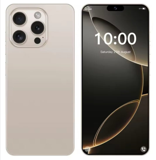 I17 Pro Max 5G Android 14 Global Version Smartphone Facial Recognition Function 6.8inch Drop Screen/Waterfall Feature RAM 12GB+512GB ROM (Gold) Smartphone smp