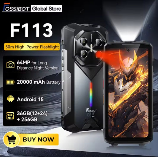 FOSSIBOT F113 5G Rugged Global Version Black Smartphone Facial Recognition & Fingerprint Unlock Function Dust Water & Scratch Resistant HD Screen Super/Fast Charging Smartphone smp