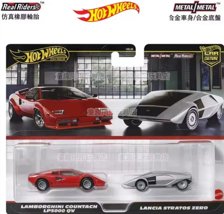 Hot Wheels Lamborghini Countach LP5000 QV & Lancia Stratos Zero Toy Car tys crs