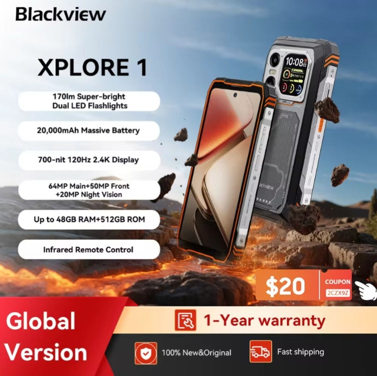 Blackview EXPLORE 1 Waterproof Global Version 5G Android 16GB+512GB (Orange) Smartphone + FREE TWS Airbuds200. smp