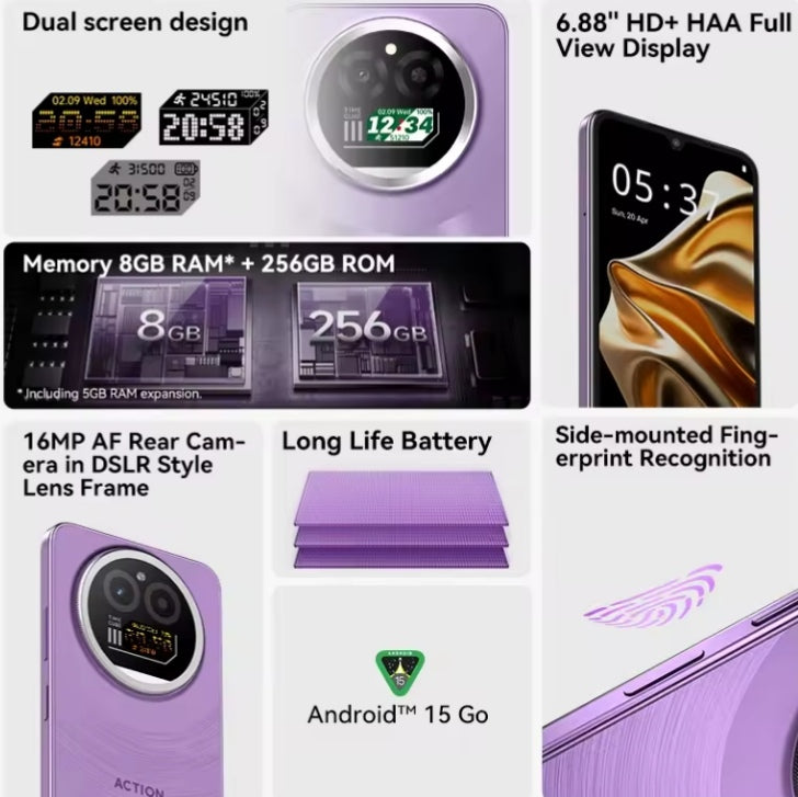 IIIF150 Action A5Pro 6.8inch HD+ Global Version Android 15 8GB RAM 256 GB ROM (Natural Titanium) Smartphone smp