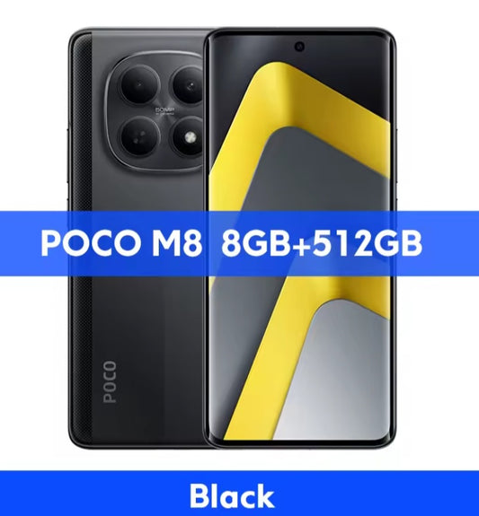 Xiaomi Poco M8 5G Global Version Black Smartphone Facial Recognition & Fingerprint Unlock Function Dust Water & Scratch Resistant HD Screen Super/Fast Charging (RAM 8GB+512GB ROM) Smartphone. smp