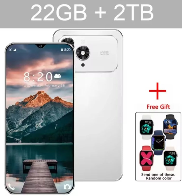 2026 New i17Pro Max HD 7.3inch Android 22GB+2TB (White) Smartphone +1 FREE Smartwatch smp