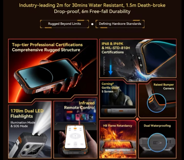 Blackview EXPLORE 1 Waterproof Global Version 5G Android 16GB+512GB (Orange) Smartphone + FREE TWS Airbuds200. smp